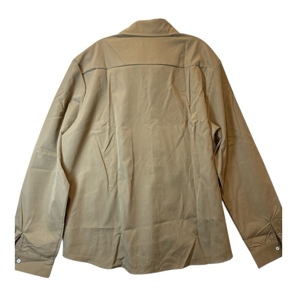 Men’s Tan Button-Up Shirt XL Long Sleeve Cotton Blend Casual Collared NEW - Picture 7 of 8